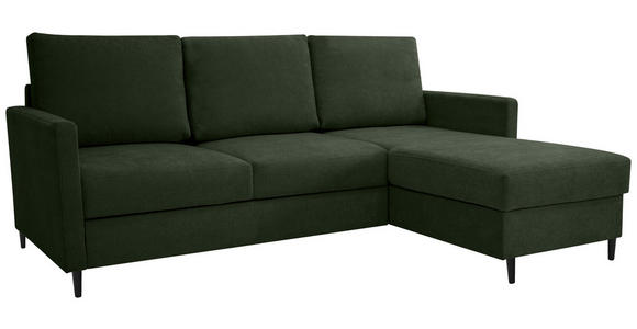 ECKSOFA in Chenille Dunkelgrün  - Dunkelgrün/Schwarz, KONVENTIONELL, Holz/Textil (159/221cm) - Carryhome