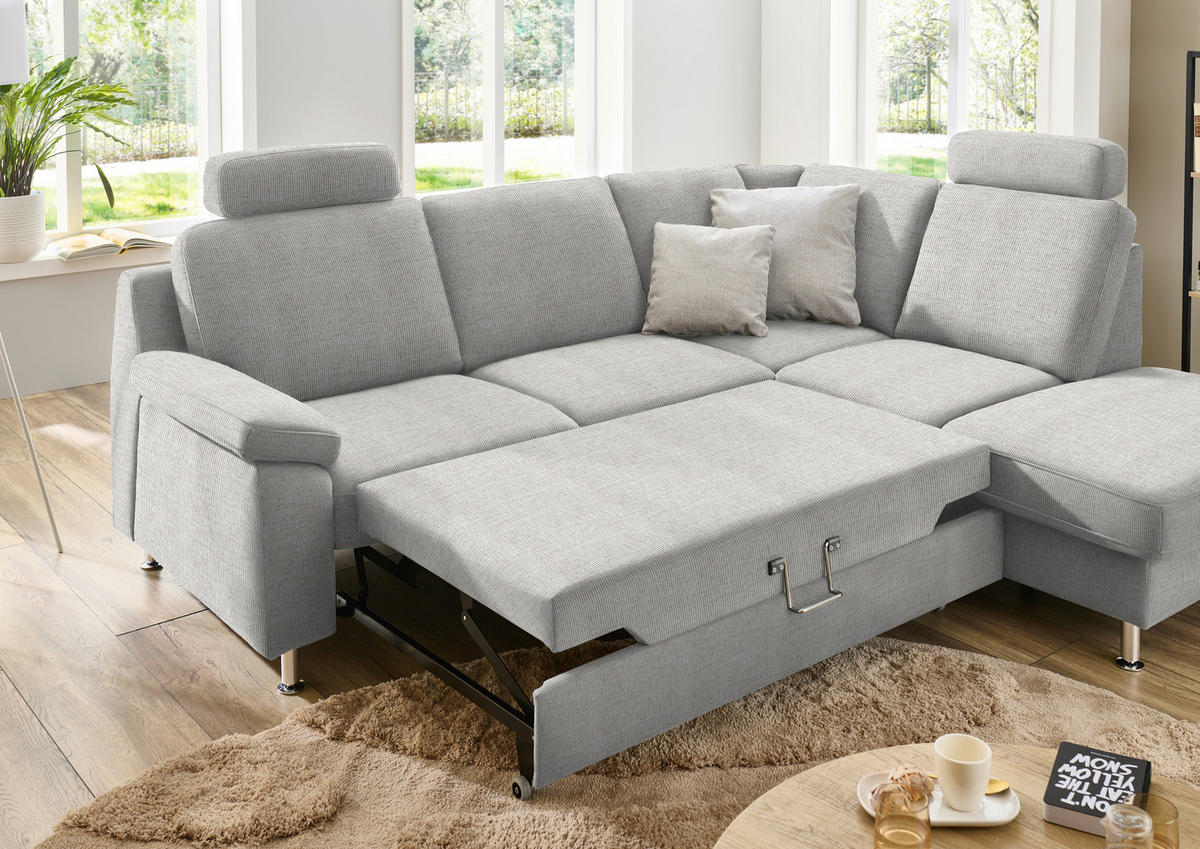 ECKSOFA in Webstoff Creme  - Creme/Alufarben, Konventionell, Textil/Metall (241/200cm) - Beldomo System
