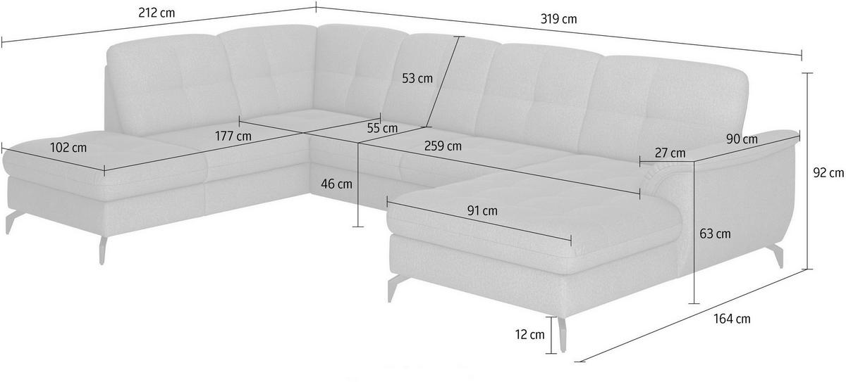 WOHNLANDSCHAFT ZORA E Graublau Kombination Echtleder/Stoff Vliesstoff  - Graublau/Schwarz, MODERN, Leder/Textil (212/319/164cm) - Sit & More