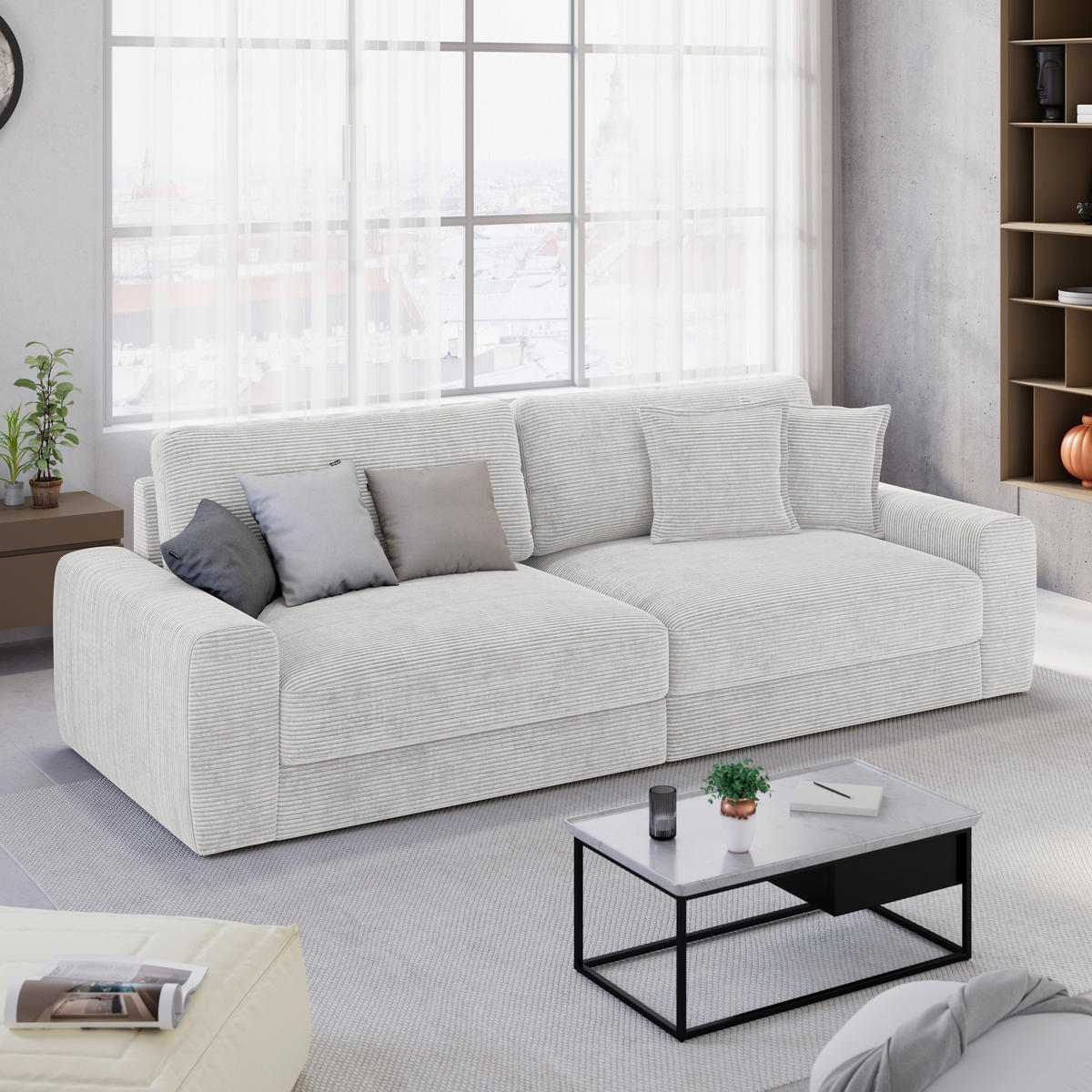 HOCKER in Textil Perlmutt  - Perlmutt/Schwarz, MODERN, Kunststoff/Textil (100/48/80cm) - Carryhome