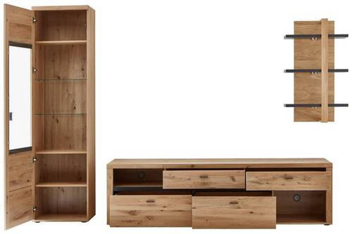 WOHNWAND  in Eichefarben 285,2/209,3/50,2 cm  - Eichefarben/Grau, Design, Glas/Holz (285,2/209,3/50,2cm) - Modante