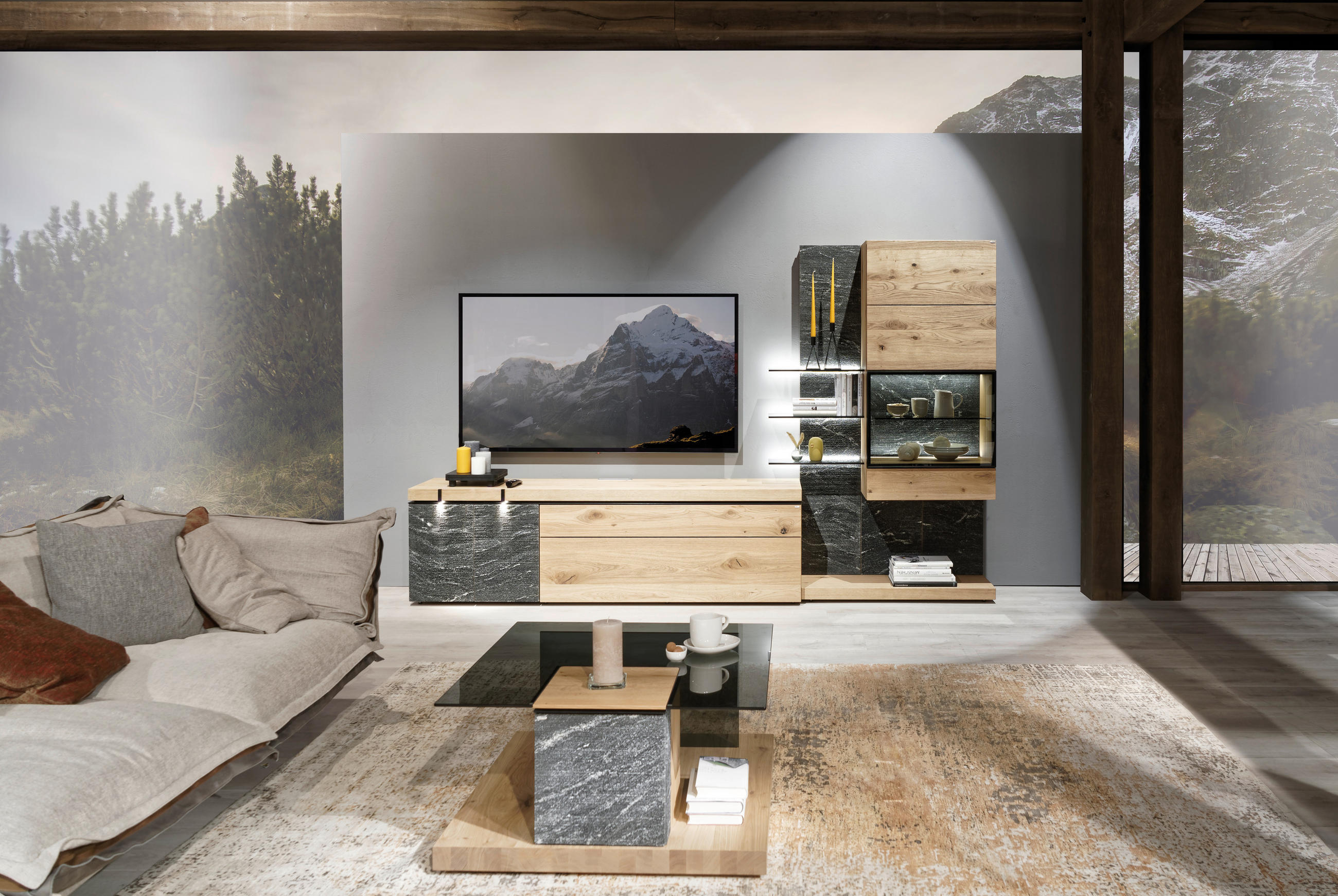 COUCHTISCH Wildeiche furniert, massiv ESG 120,6/75,6/42,3 cm rechteckig Wildeiche, Graphitfarben, Grau  - Wildeiche/Graphitfarben, Design, Glas/Holz (120,6/75,6/42,3cm) - Voglauer
