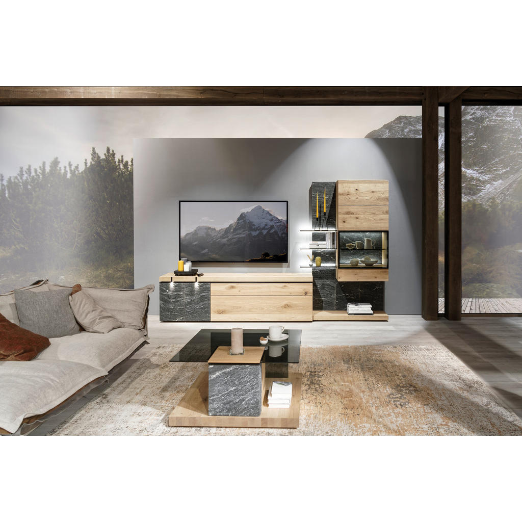 Thumbnail - Voglauer Couchtisch, Wildeiche, Graphit, Grau, Holz, Glas, Stein, Wildeiche, furniert, massiv, rechteckig, Wange, Bodenp...