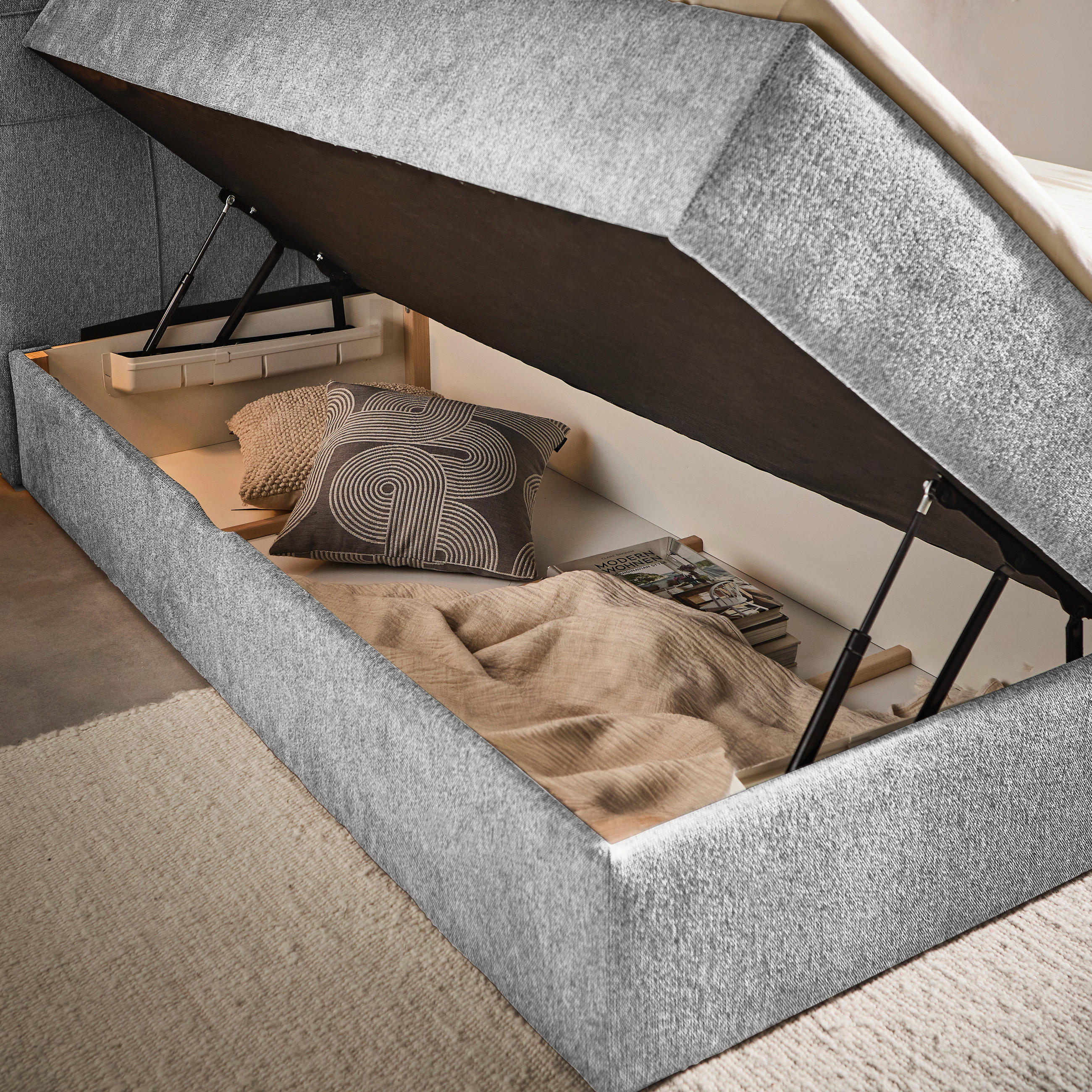 AMERICKÁ POSTEĽ, 140/200 cm, svetlosivá - čierna/svetlosivá, Konventionell, textil/plast (140/200cm) - Boxxx