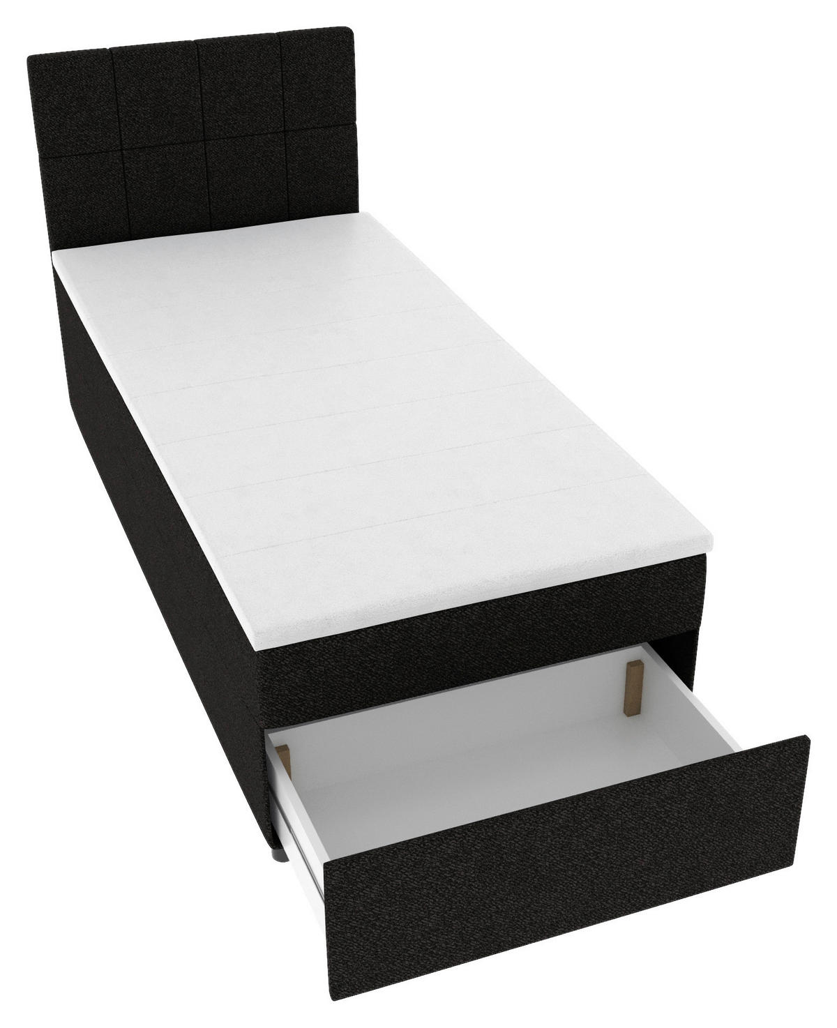 BOXBETT 90/200 cm,  in Schwarz, Matratze, Topper, Bettschublade, H3 = fest  - Schwarz, KONVENTIONELL, Kunststoff/Textil (90/200cm) - Boxxx