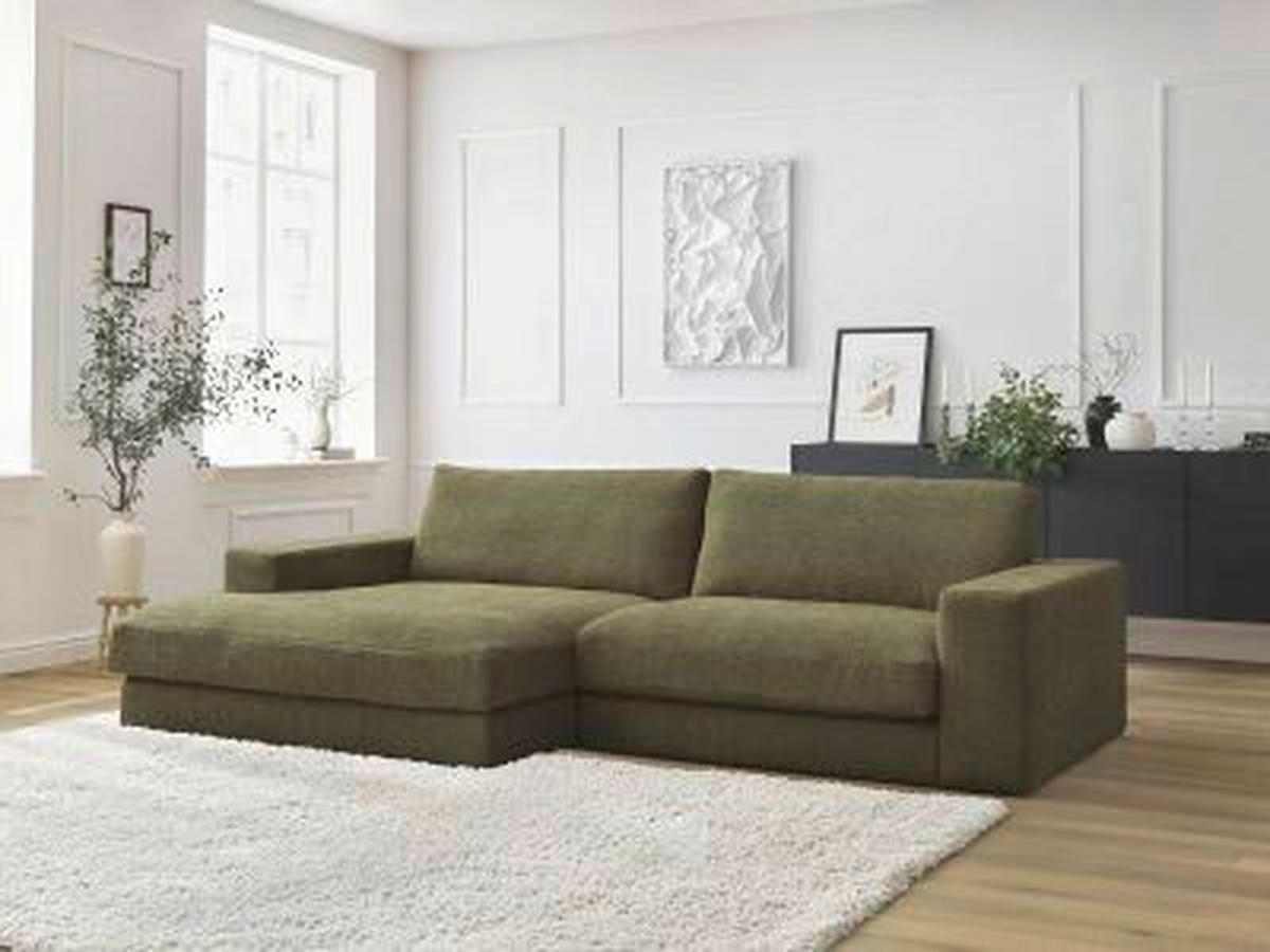 ECKSOFA Ottomane links  LEONARD  Grün Struktur  - Schwarz/Grün, MODERN, Kunststoff/Textil (159/274cm)