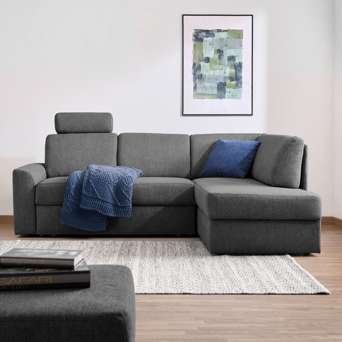 WOHNLANDSCHAFT  in Webstoff Grau  - Schwarz/Grau, KONVENTIONELL, Kunststoff/Textil (224/165cm) - Xora