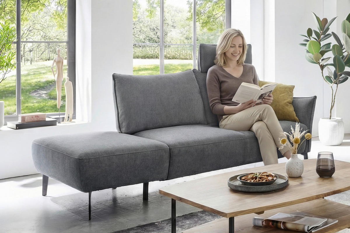 RÉCAMIERE Chenille Dunkelgrau  - Dunkelgrau/Schwarz, Konventionell, Textil/Metall (206/90/92cm) - Elegando