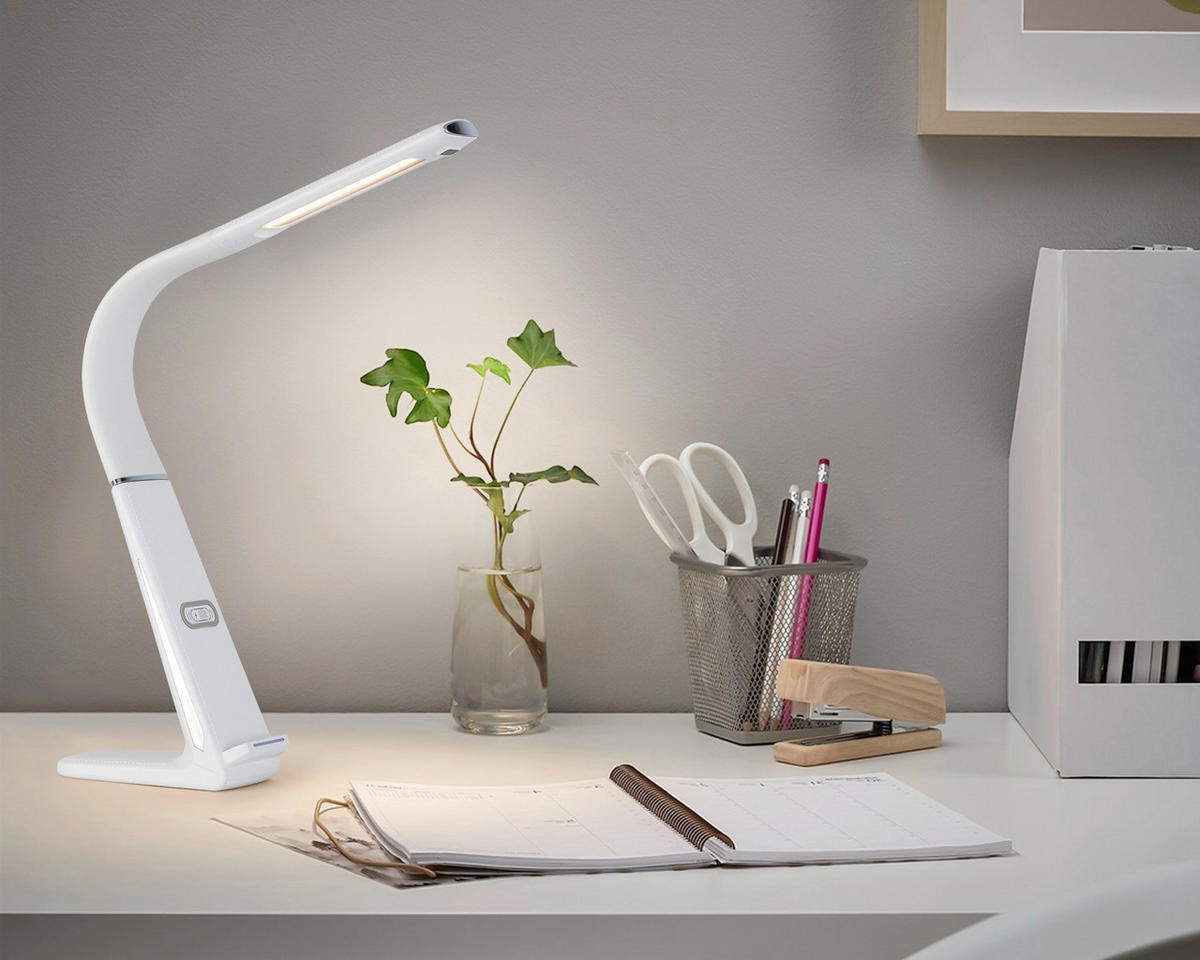 LED LAMPA NA PSACÍ STŮL, ovládání gesty, 6,5/13/48 cm - bílá, Basics, plast (6,5/13/48cm) - Novel