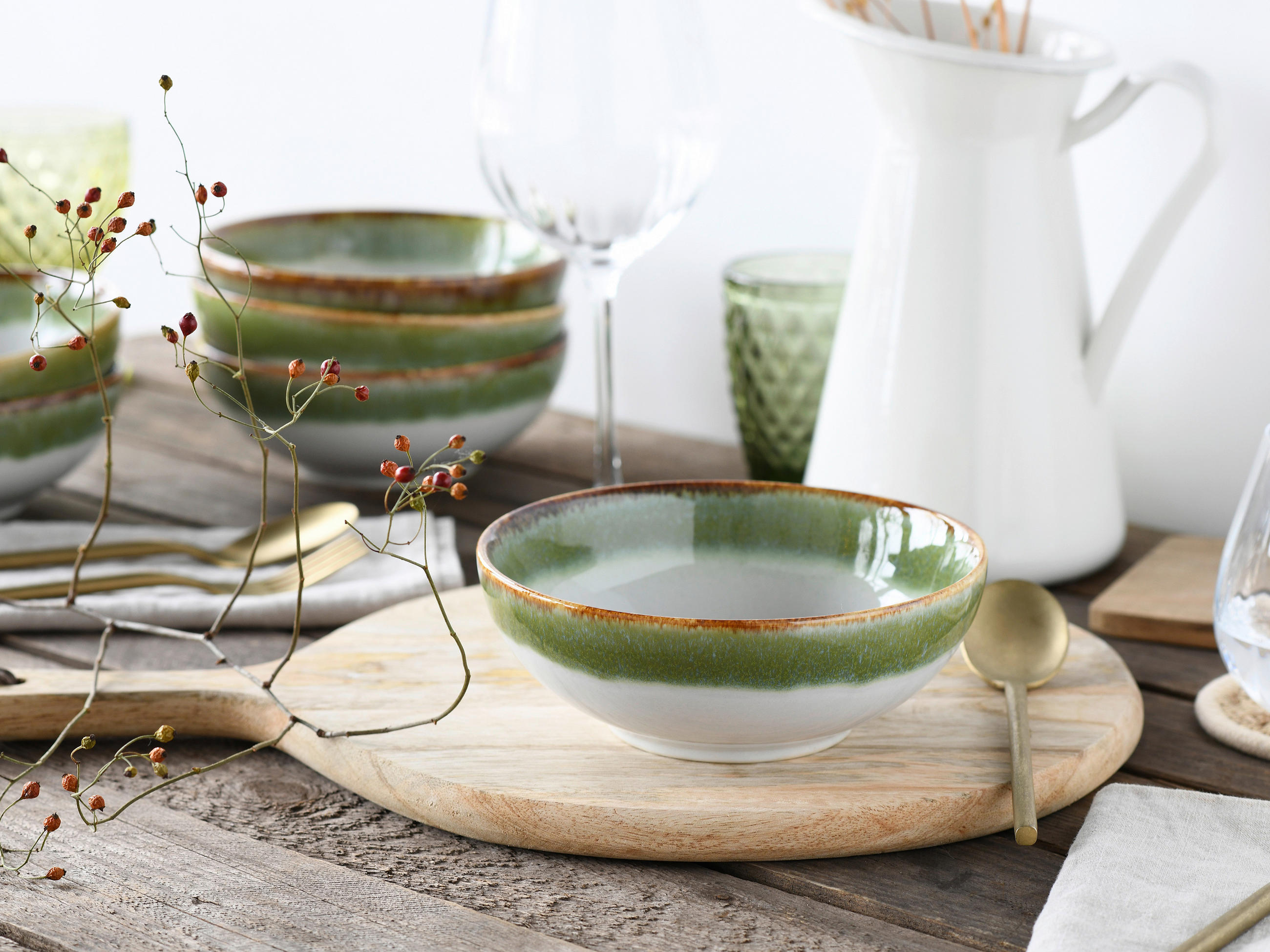SKÅLSET 6 delar Cascade   - vit/grön, Design, keramik - Creatable