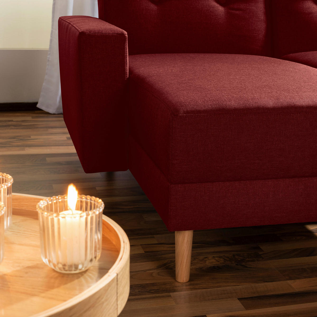 ECKSCHLAFSOFA in Flachgewebe Rot  - Rot/Erlefarben, Design, Holz/Textil (230/93/152cm) - Max Winzer
