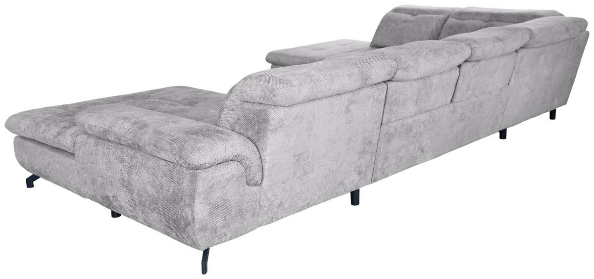 WOHNLANDSCHAFT Hellgrau Struktur  - Hellgrau/Schwarz, KONVENTIONELL, Textil/Metall (253/357/188cm) - Carryhome