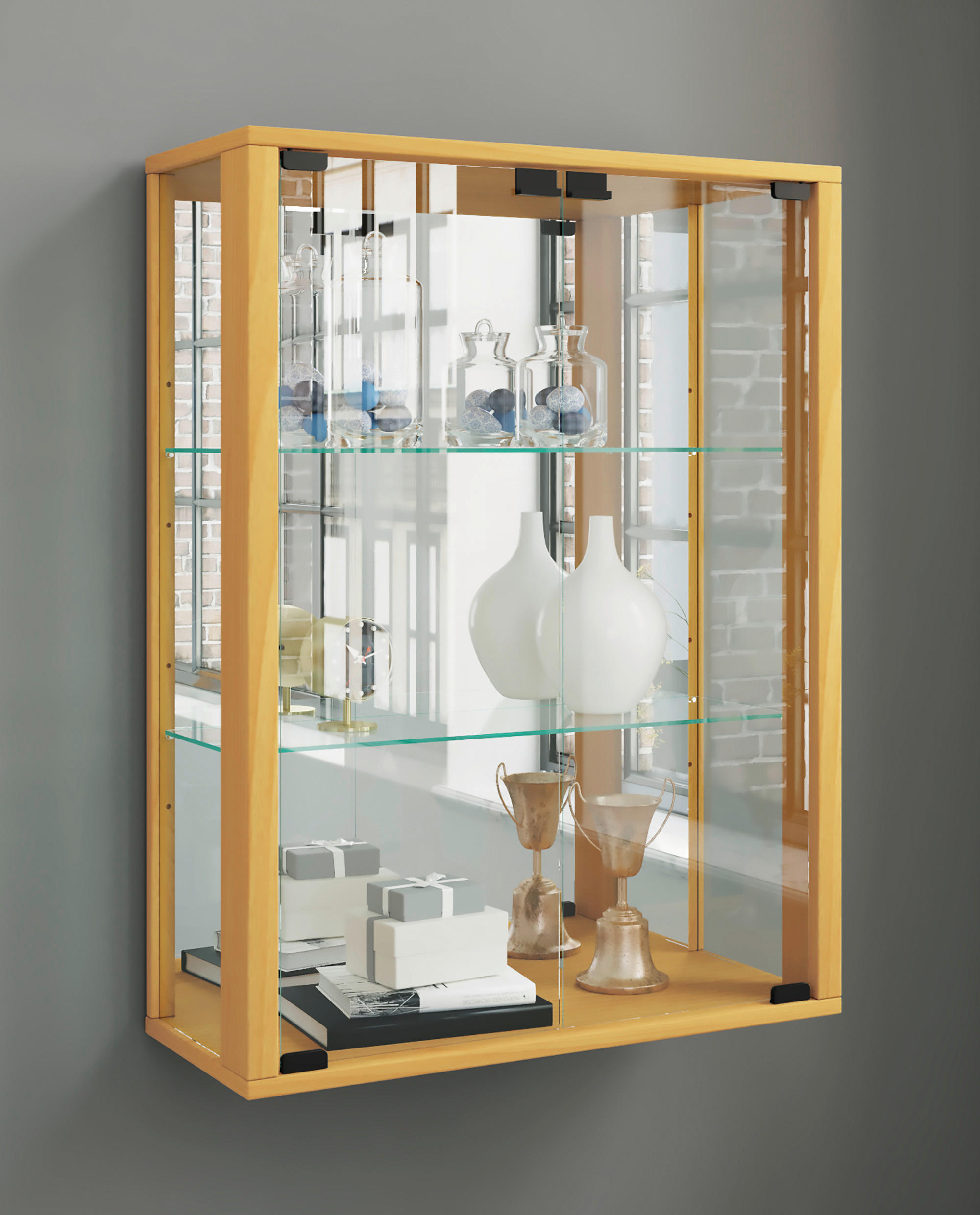 HÄNGEVITRINE in Buche Buchefarben - Buchefarben/Schwarz, MODERN, Glas/Holzwerkstoff (60/80/25cm) - MID.YOU