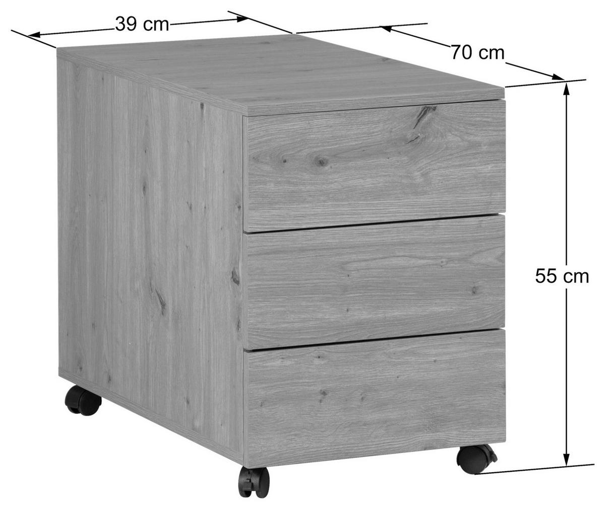 ROLLCONTAINER 39/55/70 cm  - Eiche Artisan, MODERN, Holzwerkstoff/Kunststoff (39/55/70cm) - Livetastic