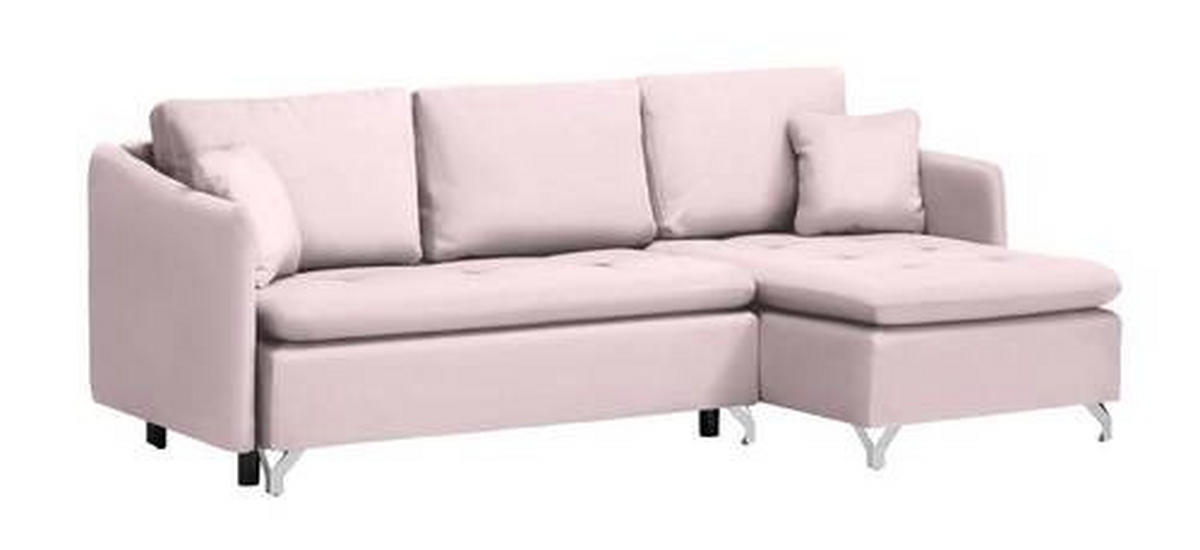 ECKSOFA in Flachgewebe Hellrosa  - Hellrosa/Silberfarben, Design, Textil/Metall (223/146cm) - Ti'me