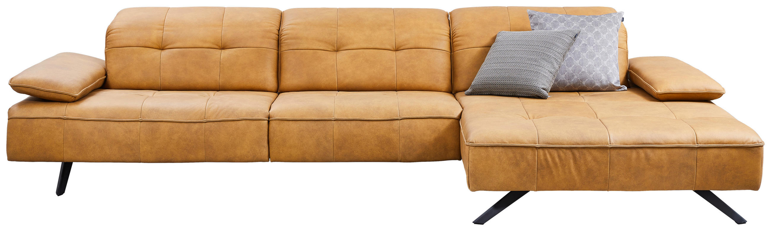 ECKSOFA  in Echtleder Currygelb  340/165 cm  - Currygelb/Anthrazit, Design, Leder/Metall (340/165cm) - Joop!