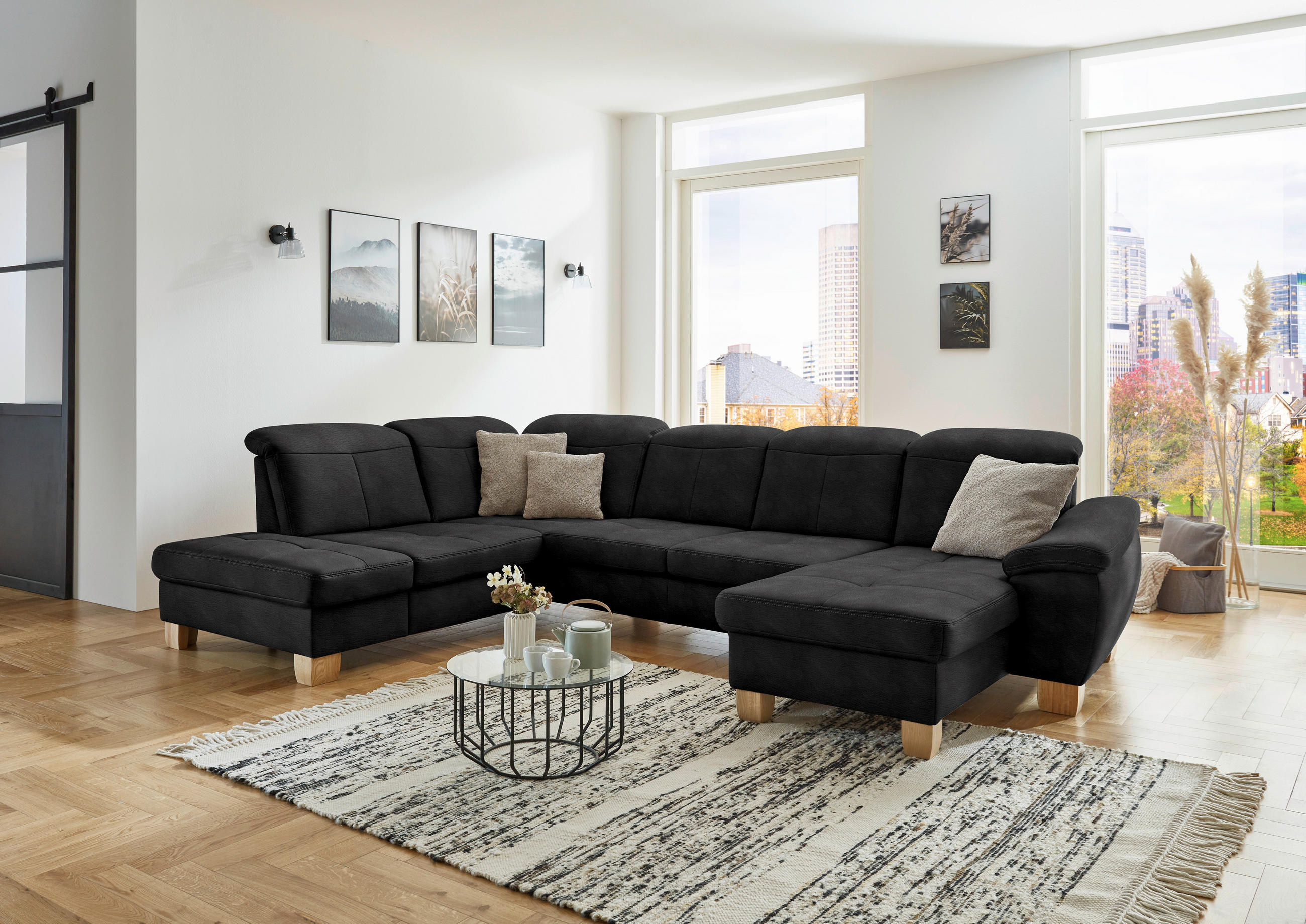 WOHNLANDSCHAFT in Mikrofaser Dunkelgrau  - Wildeiche/Dunkelgrau, Konventionell, Holz/Textil (243/343/185cm) - Voleo