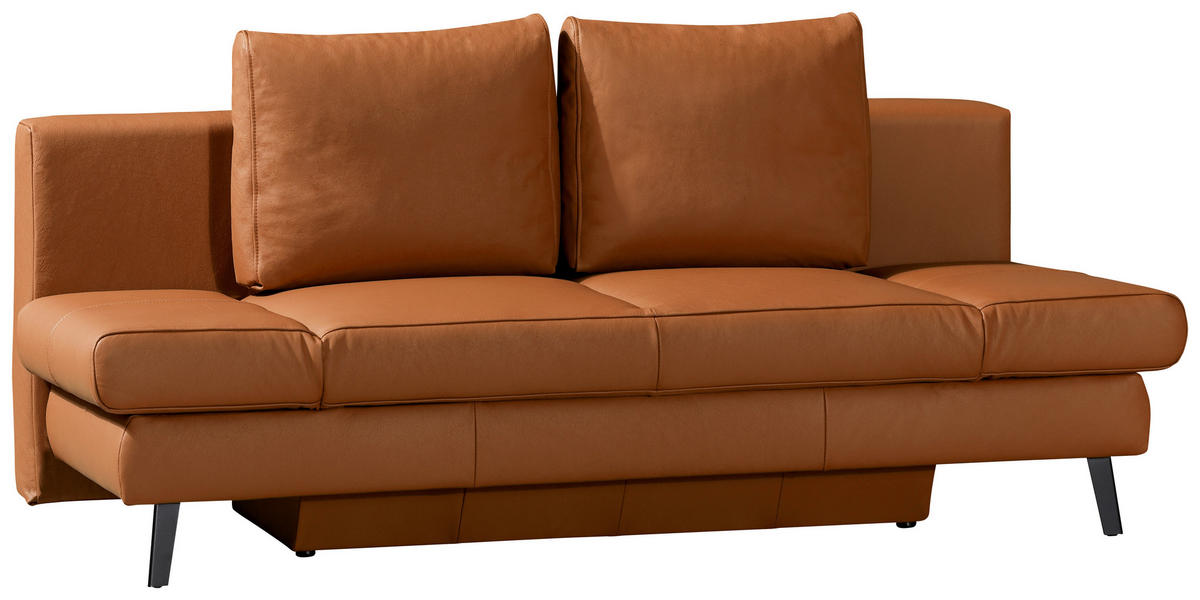 SCHLAFSOFA in Echtleder Braun  - Schwarz/Braun, Design, Leder/Metall (200/85/90cm) - Novel