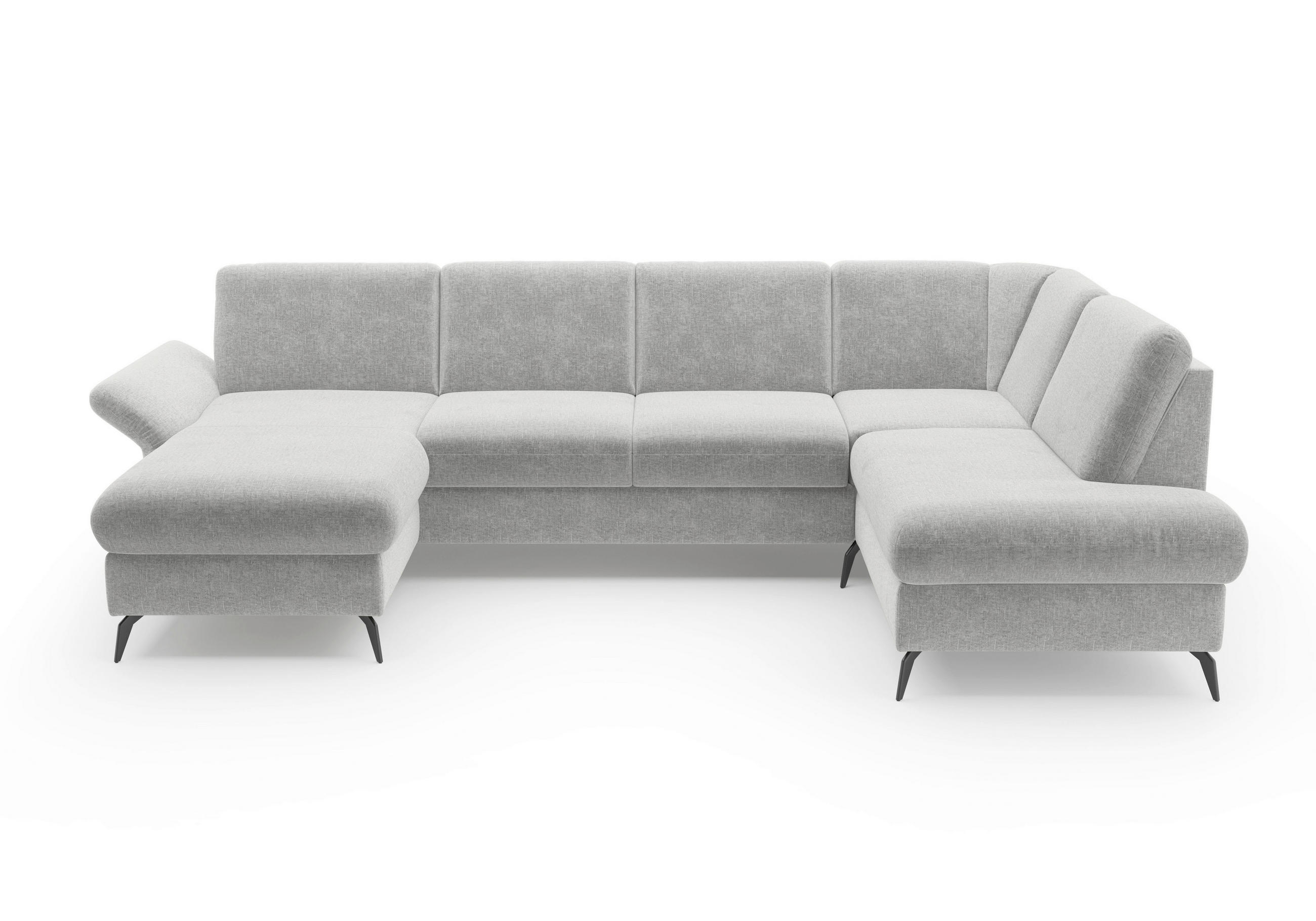 WOHNLANDSCHAFT Hellgrau Flachgewebe  - Hellgrau/Schwarz, KONVENTIONELL, Textil/Metall (164/314/195cm) - Sit & More