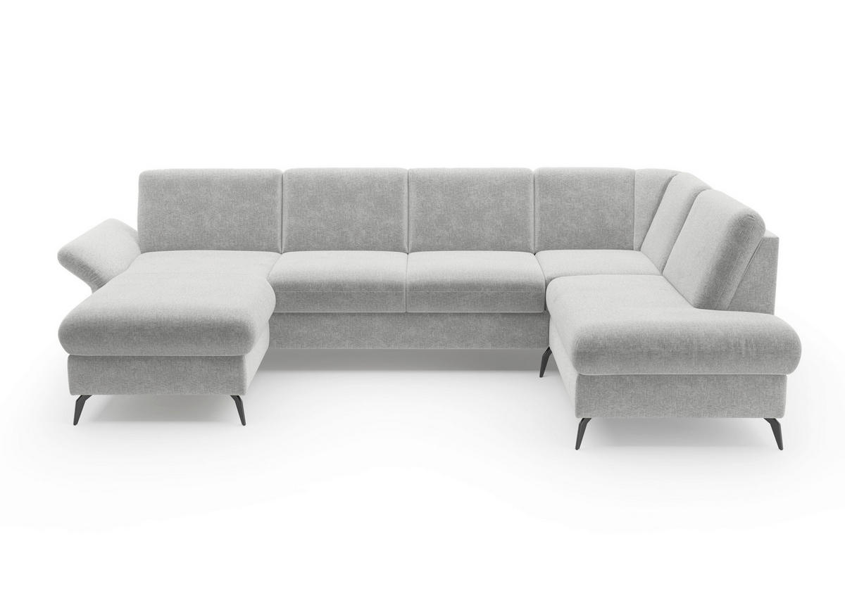 WOHNLANDSCHAFT Hellgrau Flachgewebe  - Hellgrau/Schwarz, KONVENTIONELL, Textil/Metall (164/314/195cm) - Sit & More