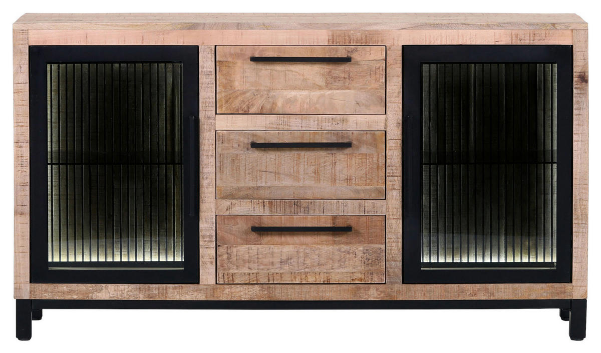 ŠIROKÁ KOMODA, mangové drevo, prírodná farba, čierna, 145/80/43 cm - čierna/prírodná farba, Modern, kov/drevo (145/80/43cm) - Livetastic