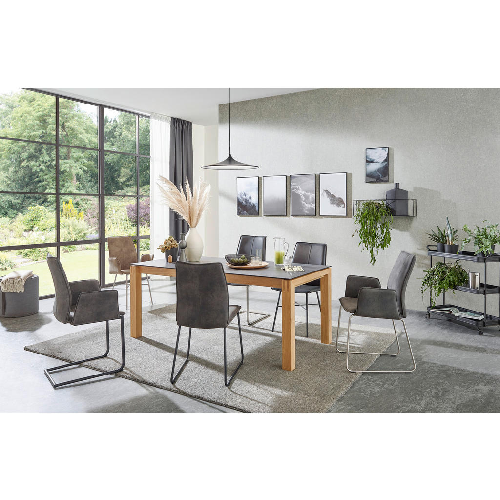 Thumbnail - Dieter Knoll Esstisch, Graphit, Eiche, Holz, Kunststoff, Wildeiche, furniert, rechteckig, eckig, 90x76x180-270 cm, auszi...