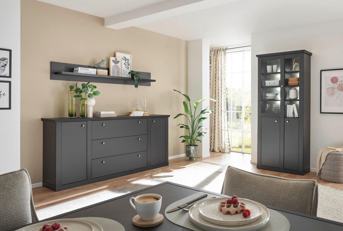 VITRINE  in Schwarz, Eichefarben - Eichefarben/Messingfarben, Design, Holzwerkstoff/Metall (86/200/39cm) - MID.YOU