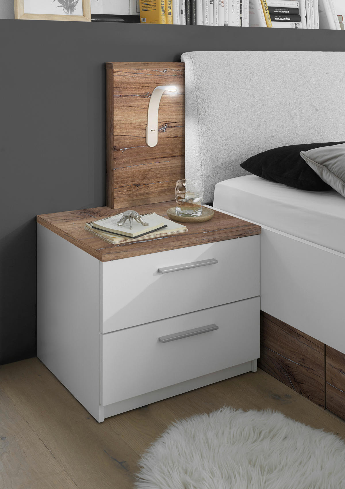 NOČNÝ STOLÍK, biela, farba duba, 55/89/40 cm - čierna/biela, Modern, kompozitné drevo/plast (55/89/40cm) - Carryhome