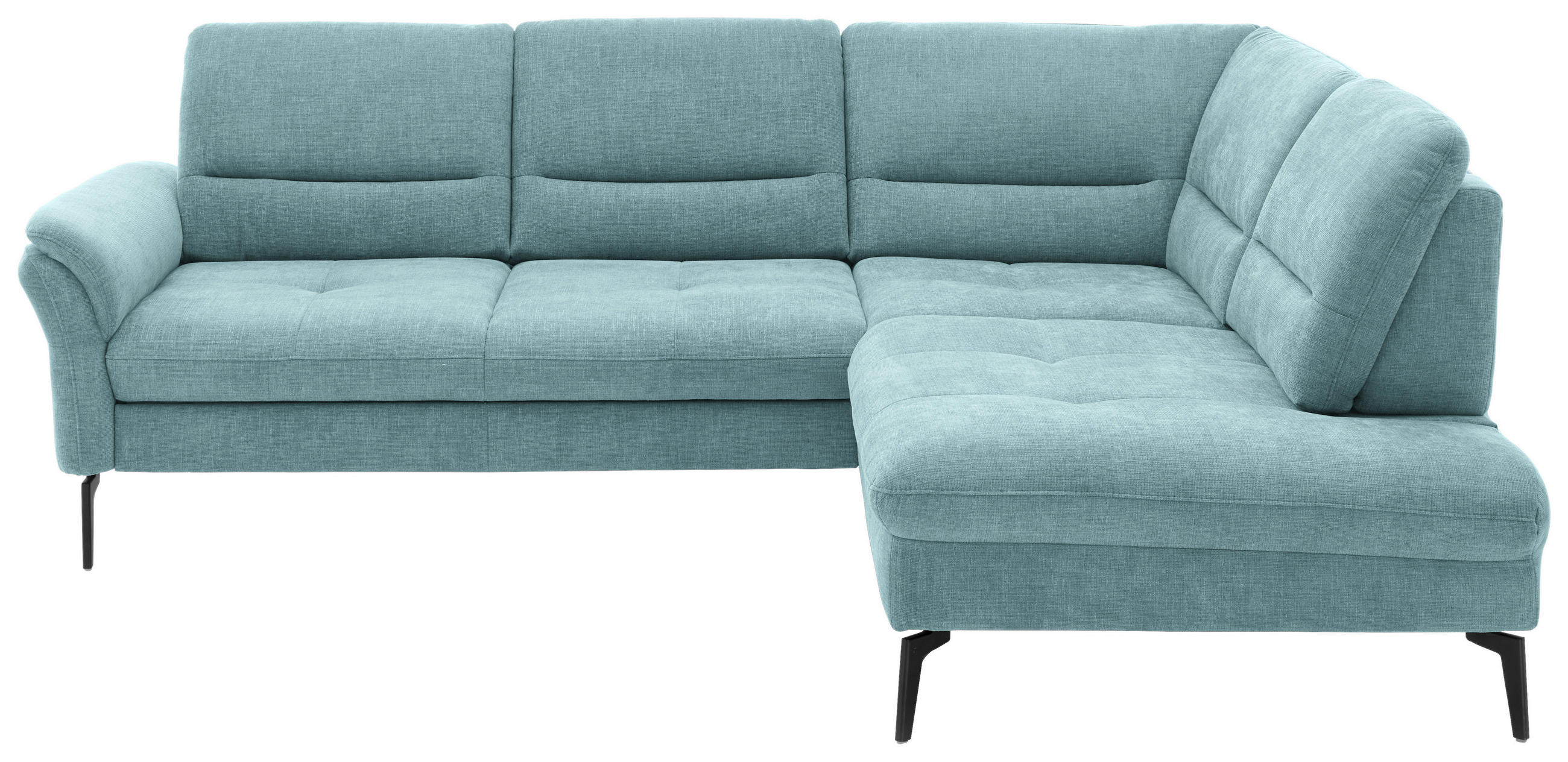 ECKSOFA in Webstoff Türkis  - Türkis/Schwarz, Design, Textil/Metall (256/206cm) - Beldomo System