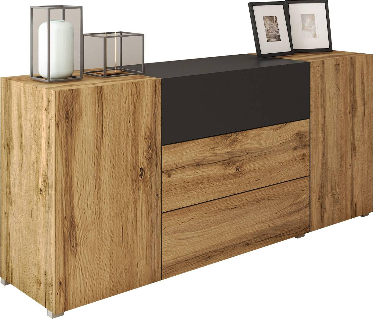 P & B Sideboard Berlin Schwarz, Eiche Wotan 150x68x38.5 cm