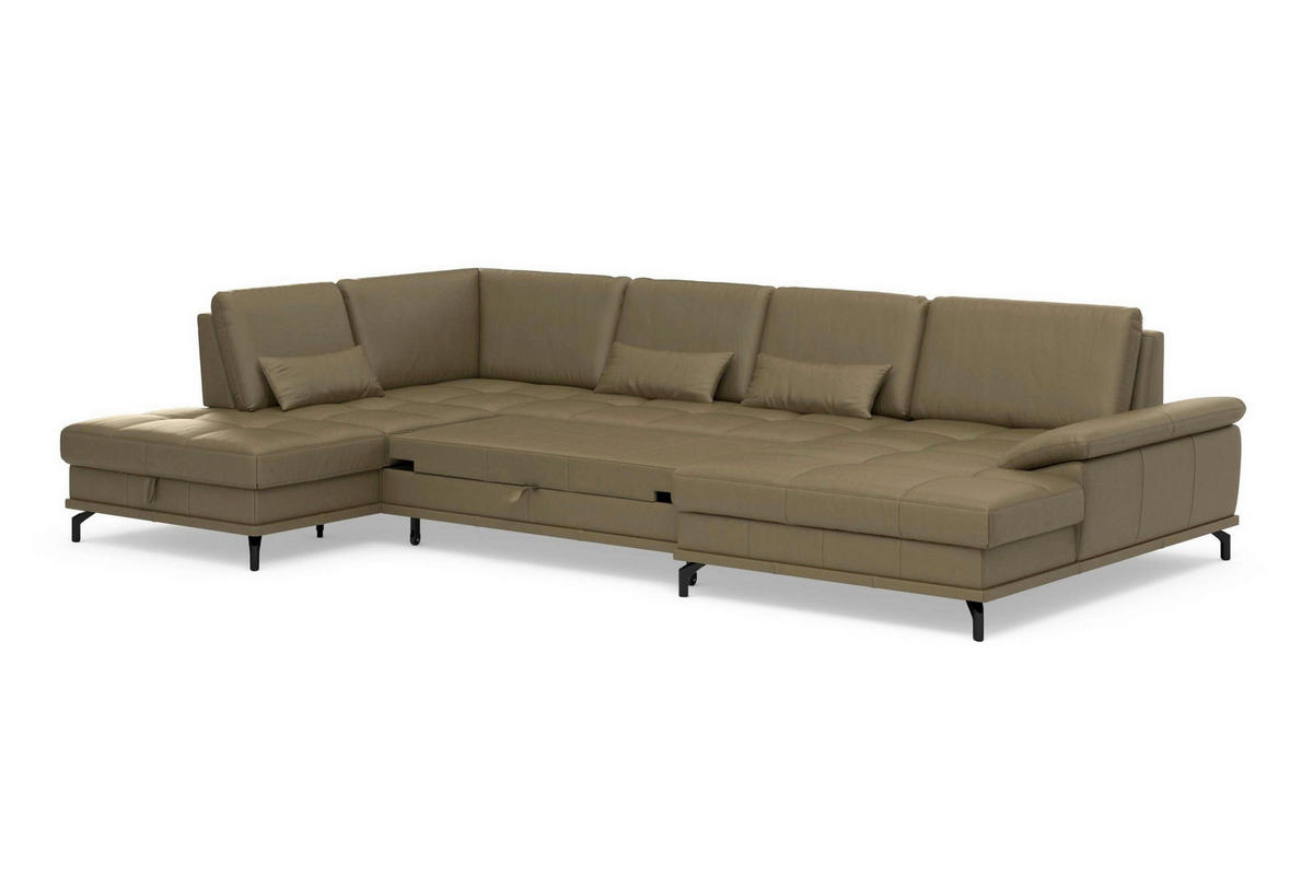 WOHNLANDSCHAFT  Echtleder Olivgrün  - Schwarz/Olivgrün, Basics, Leder/Metall (223/363/176cm) - Sit & More
