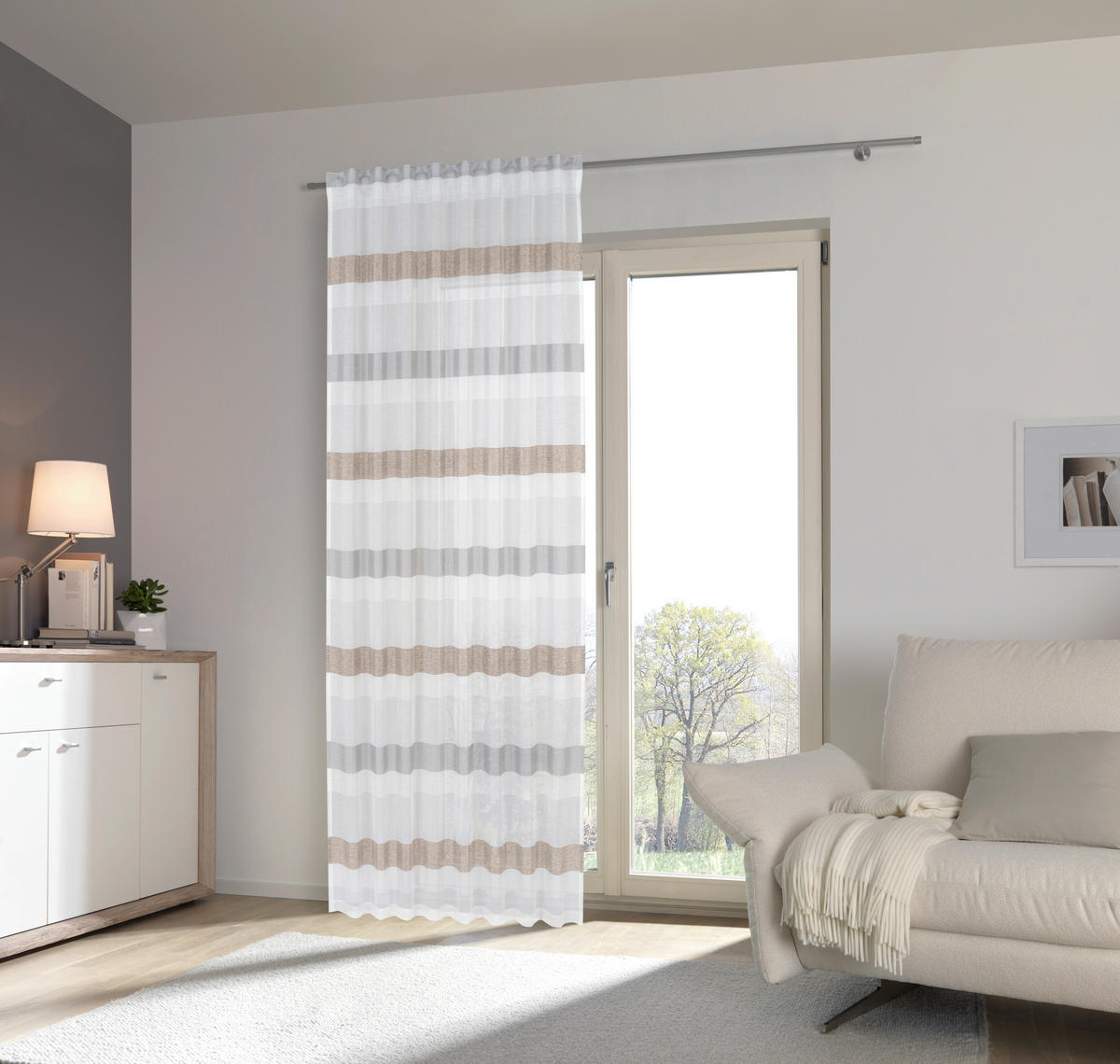 HOTOVÝ ZÁVĚS, průhledné, 135/245 cm - barvy stříbra/šedohnědá, Basics, textil (135/245cm) - Novel