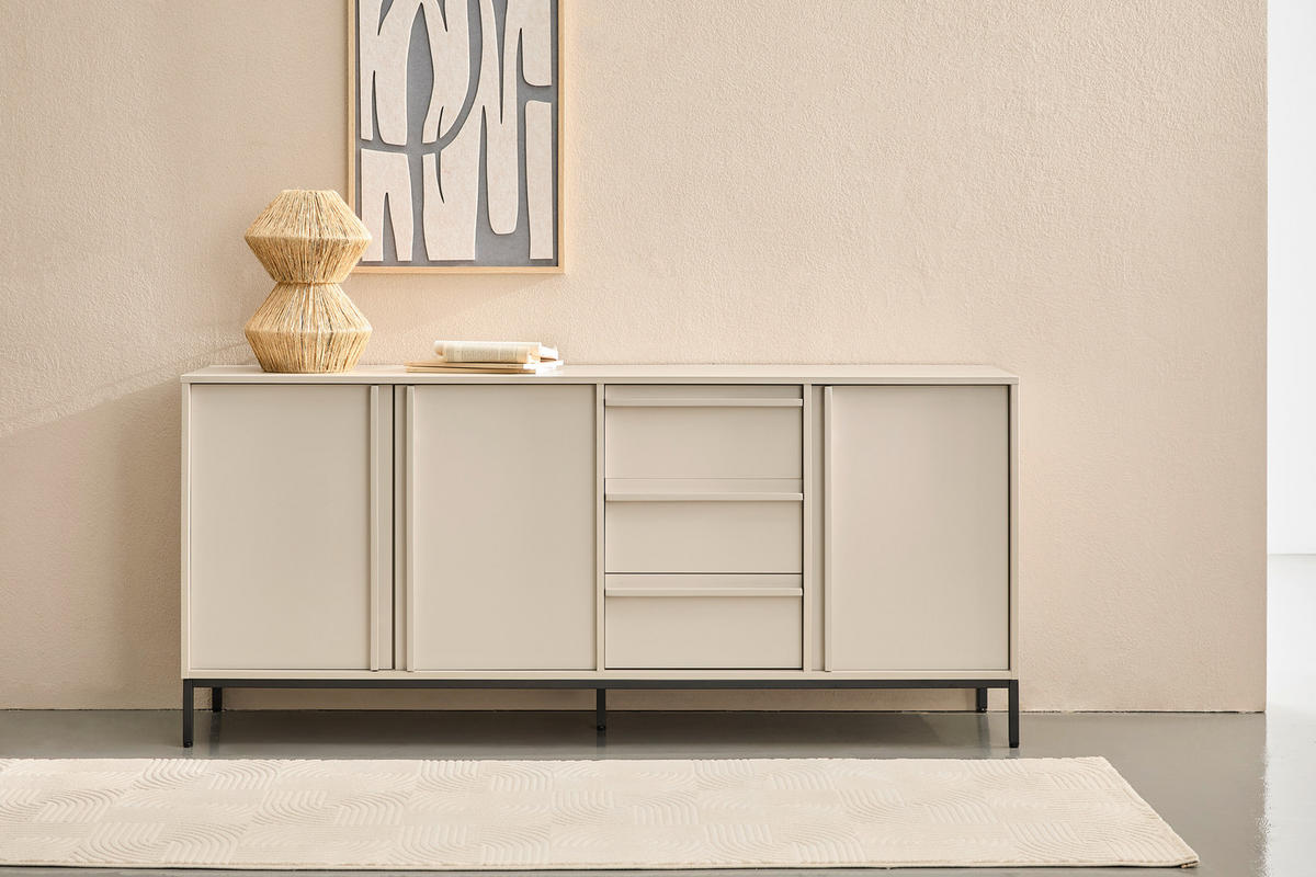 SIDEBOARD WABI 180/81/40 cm 3 låda(or)  - ljusgrå/grå, Design, metall/trämaterial (180/81/40cm) - Xora