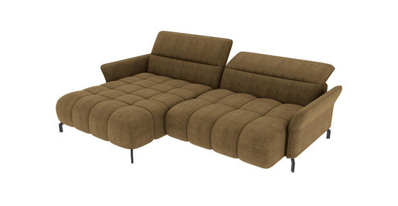 ECKSOFA Olivgrün Flachgewebe Rücken echt, Kopfteilverstellung, Sitztiefenverstellung  - Schwarz/Olivgrün, KONVENTIONELL, Textil/Metall (175/272cm) - Carryhome