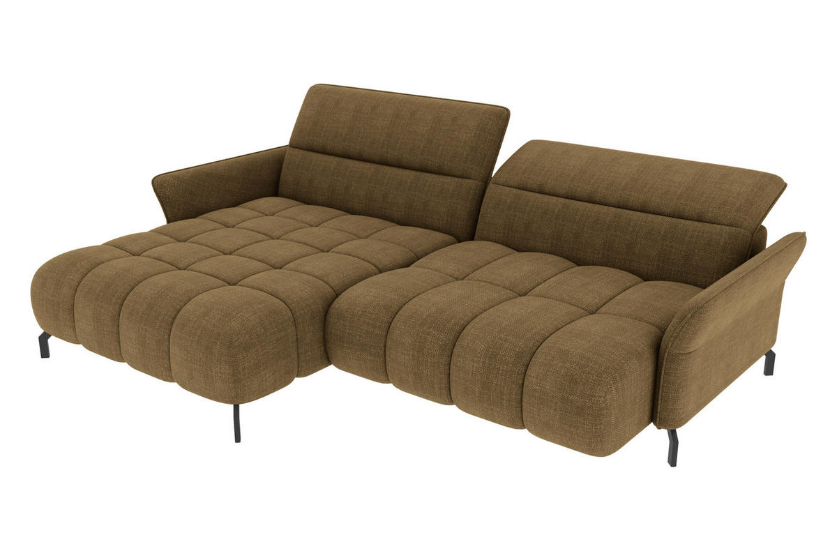 ECKSOFA Olivgrün Flachgewebe Rücken echt, Kopfteilverstellung, Sitztiefenverstellung  - Schwarz/Olivgrün, KONVENTIONELL, Textil/Metall (175/272cm) - Carryhome