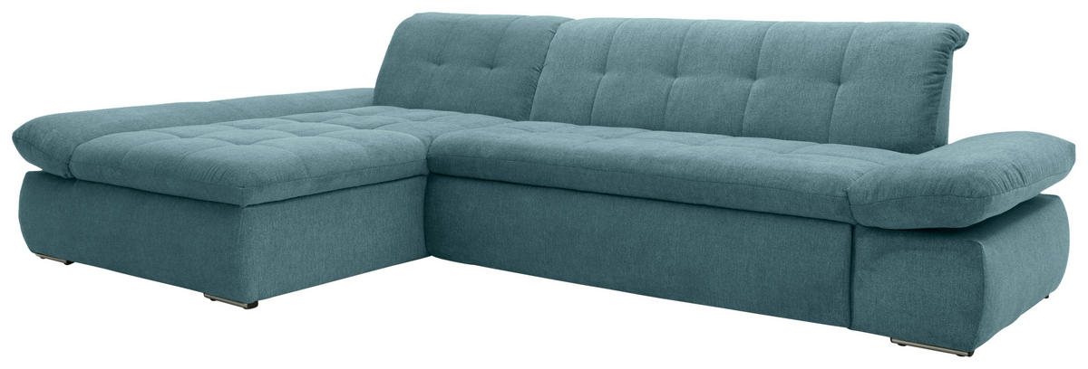 ECKSOFA Petrol Mikrofaser  - Chromfarben/Petrol, KONVENTIONELL, Textil/Metall (172/300cm) - MID.YOU
