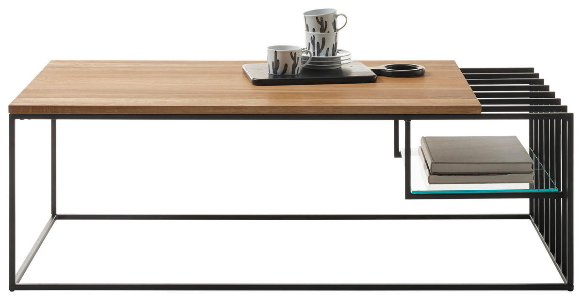 COUCHTISCH Eiche massiv Klarglas rechteckig Schwarz, Eichefarben  - Eichefarben/Schwarz, MODERN, Glas/Holz (120/40/60cm) - MID.YOU