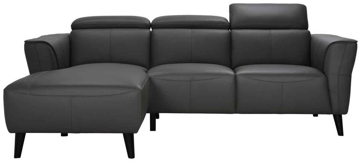 ECKSOFA Grau Echtleder  - Grau, KONVENTIONELL, Leder (223/92,5/173cm) - MID.YOU