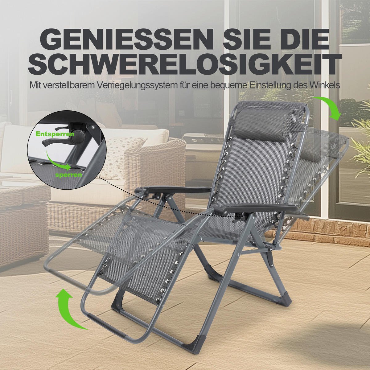 GARTEN-RELAXSESSEL Stahl  - Grau, Basics, Textil/Metall (68/88/110cm) - Modante