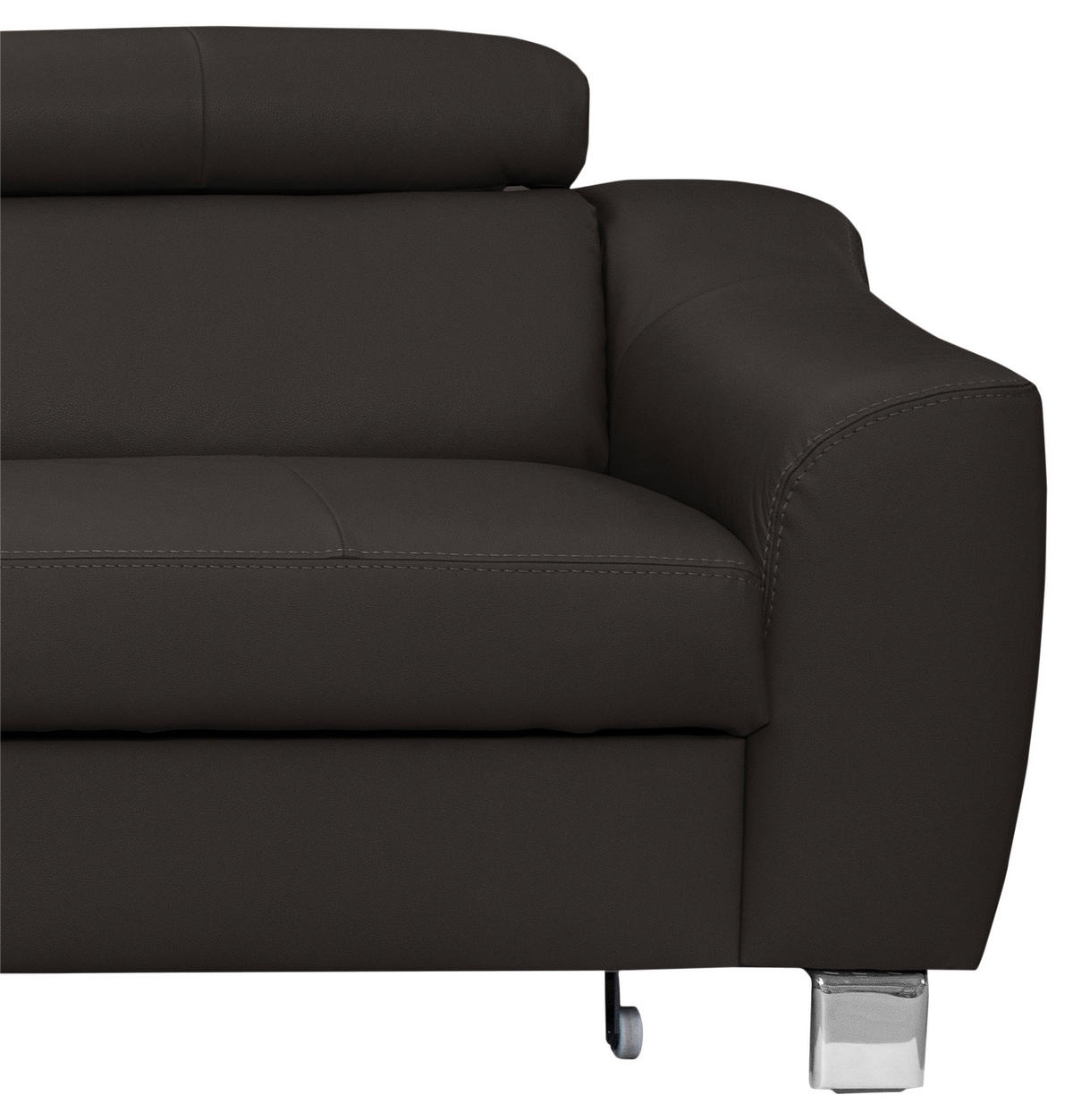 ECKSOFA Dunkelbraun Echtleder Lederlook  - Chromfarben/Dunkelbraun, Design, Leder/Textil (208/245cm) - Livetastic