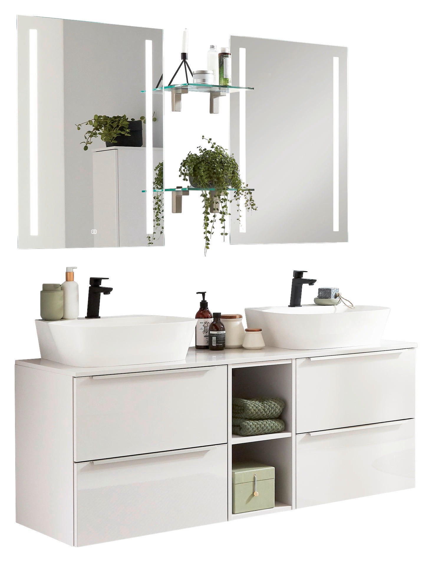 BADEZIMMER  in 155 cm  - Hellgrau/Weiß, MODERN, Holzwerkstoff/Stein (155cm) - Celina Home