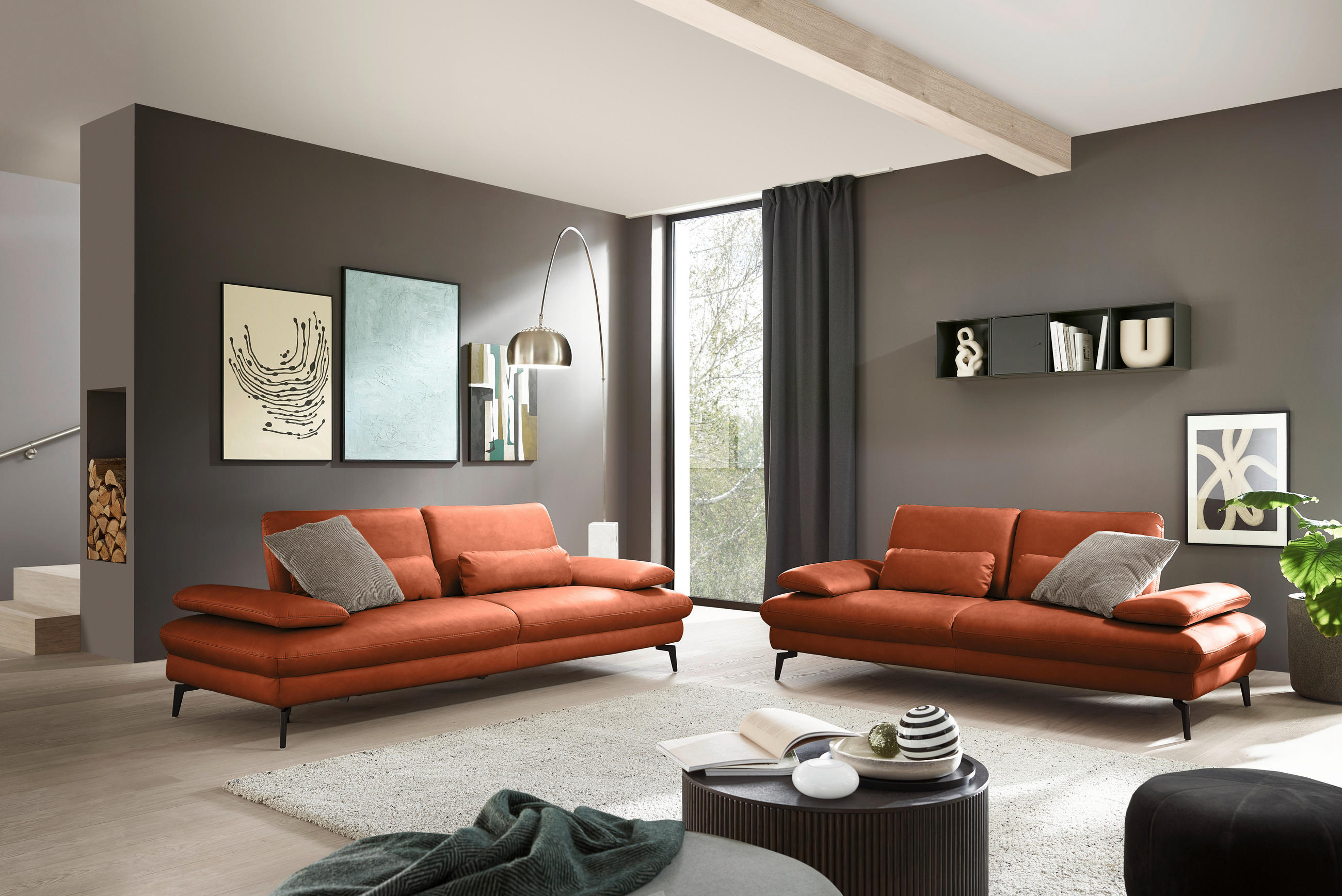 3-SITZER-SOFA Echtleder Cognac  - Cognac/Schwarz, Design, Leder/Metall (238/86/94cm) - Dieter Knoll