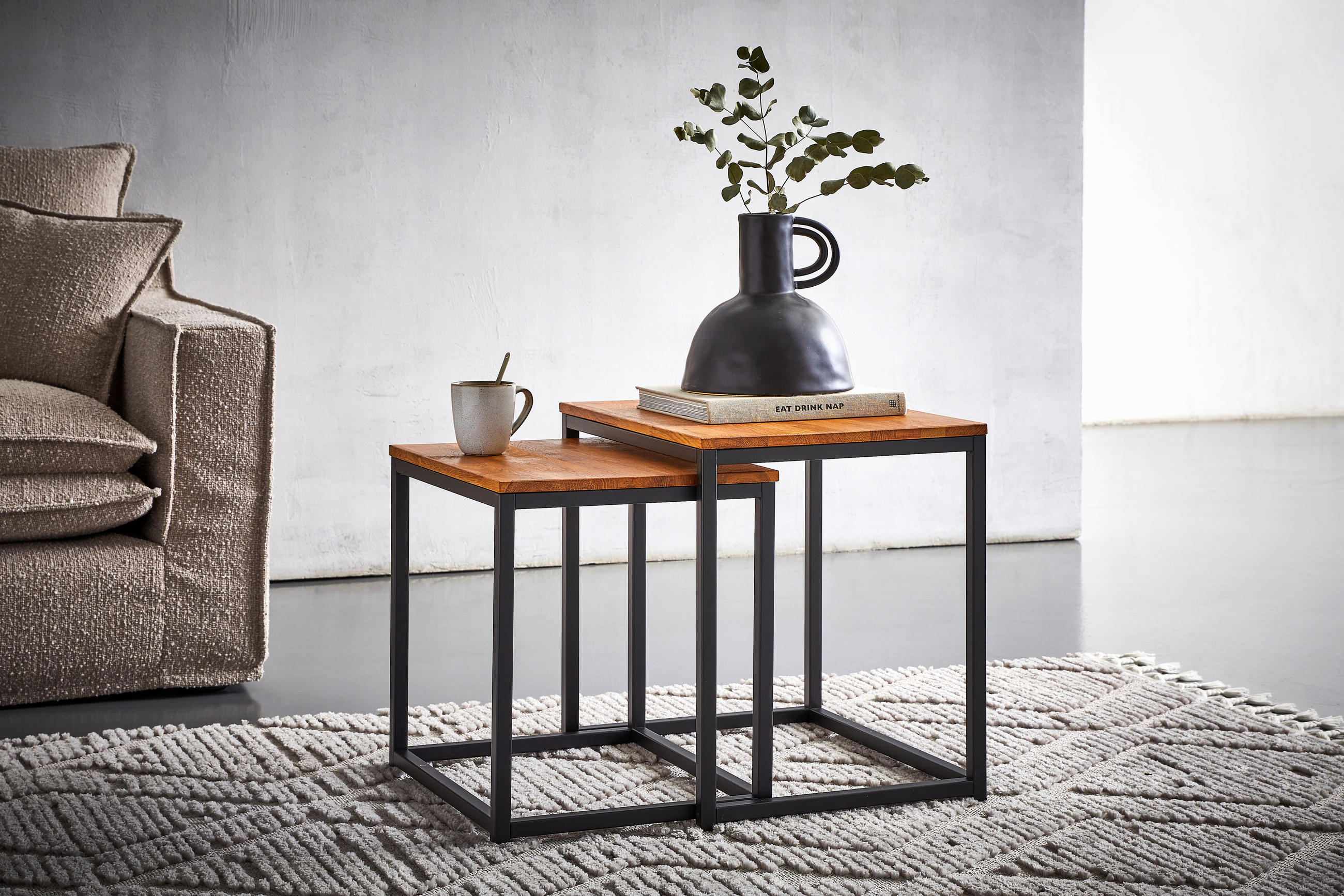 COUCHTISCH in Holz, Metall  - Eichefarben/Schwarz, Modern, Holz/Metall (50/50/40cm) - MID.YOU