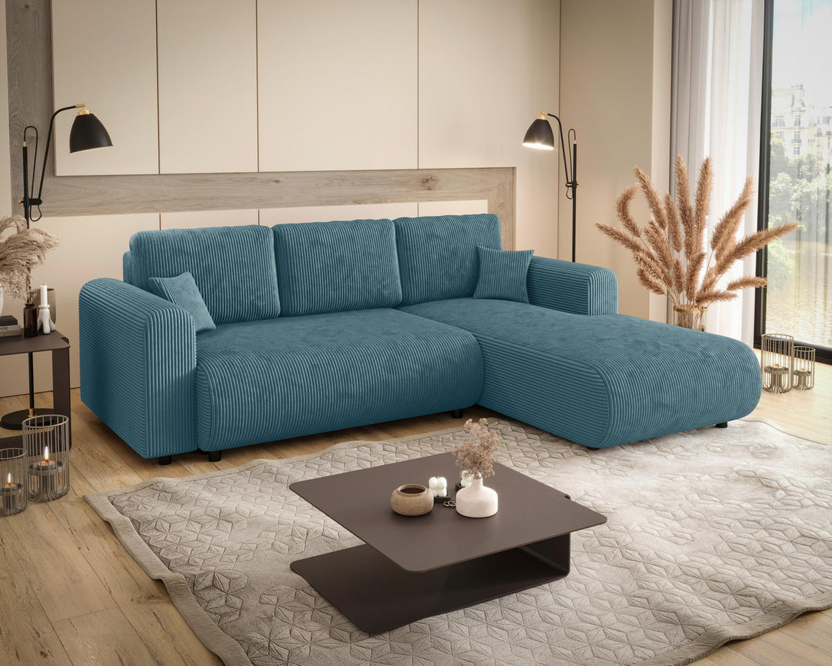 ECKSOFA inkl. Funktionen Türkis Cord  - Türkis/Schwarz, KONVENTIONELL, Kunststoff/Textil (260/200cm) - Xora