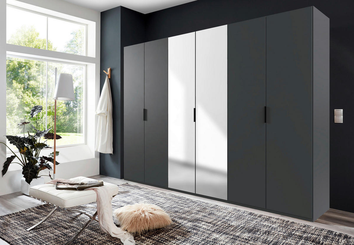 FALTTÜRENSCHRANK 300/216/58 cm 6-türig Graphitfarben  - Schwarz/Graphitfarben, Design, Glas/Holzwerkstoff (300/216/58cm) - Boxxx