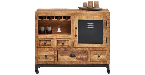 SERVIERWAGEN Naturfarben, Schwarz 100/85/40 cm - Schwarz/Naturfarben, LIFESTYLE, Holz/Metall (100/85/40cm) - Landscape