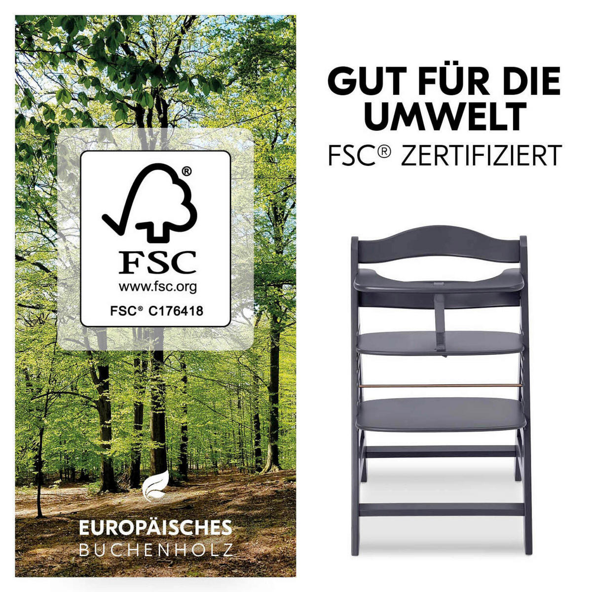 HOCHSTUHL-SET Alpha Newborn Set  - Anthrazit, Basics, Holz/Textil (65/93,5/49cm) - Hauck