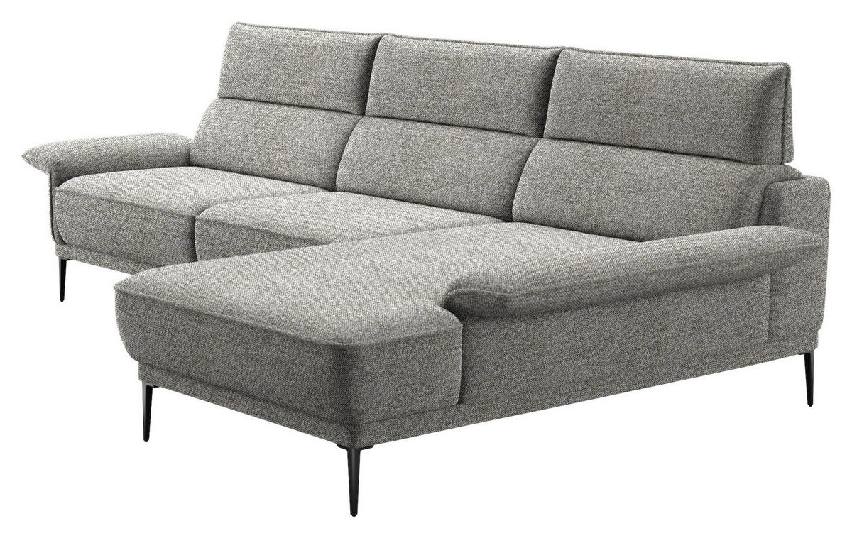 ECKSOFA in Bouclé Grau  330/186 cm  - Schwarz/Grau, Design, Textil/Metall (330/186cm) - Johann Jakob