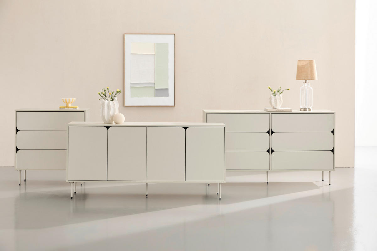 TÁLALÓSZEKRÉNY 160/75/40 cm  - selyemszürke, Design, faalapú anyag/fém (160/75/40cm) - Xora