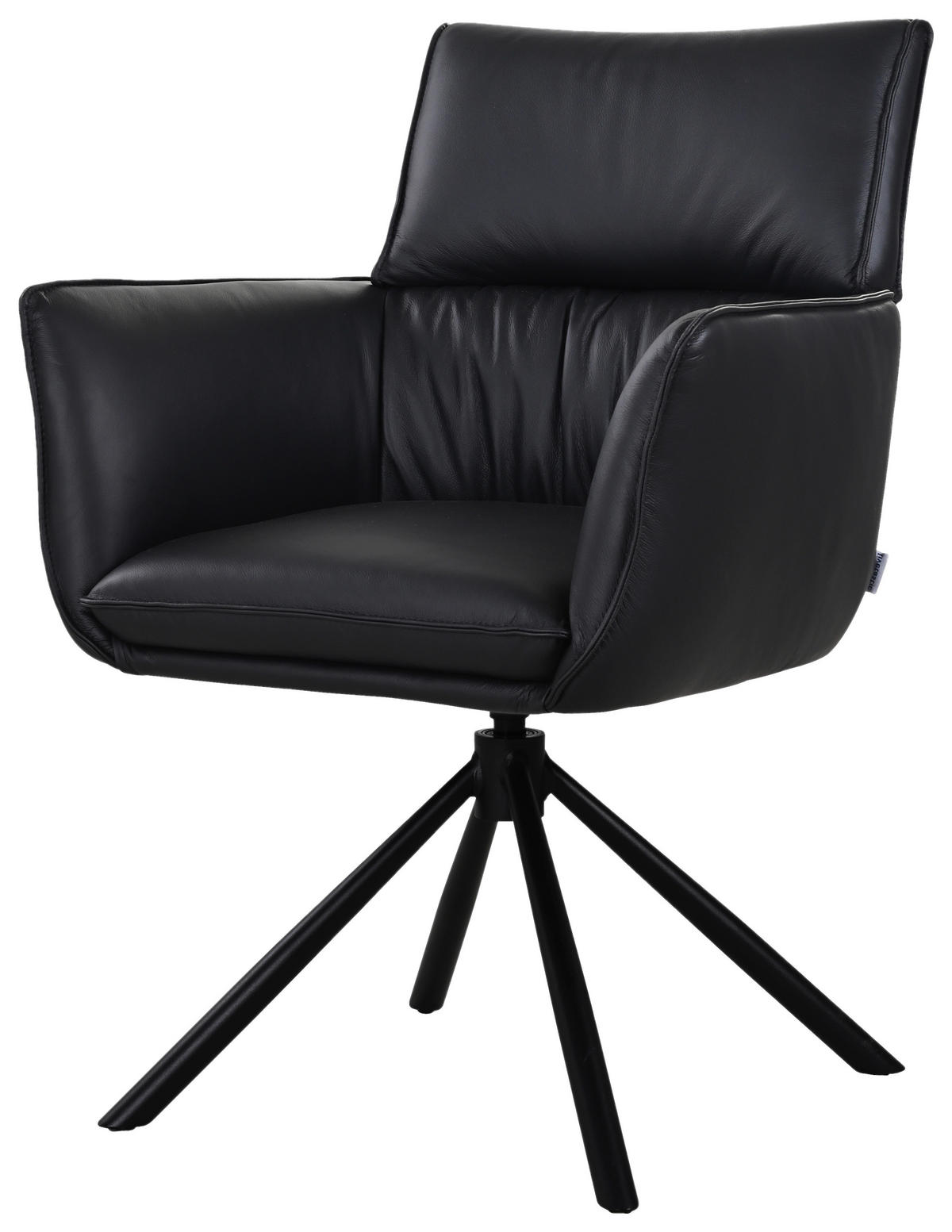 ARMLEHNSTUHL  Sitzfläche 360° drehbar, automatische Rückholfunktion  Echtleder  - Schwarz, MODERN, Leder/Metall (64/90,5/64,5cm) - Livetastic